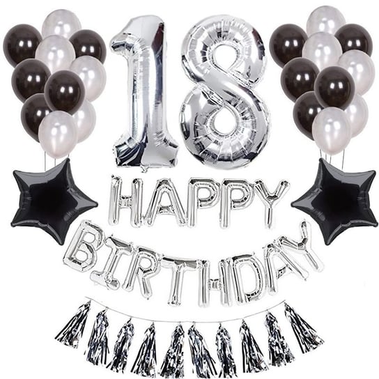Zestaw balonów na 18-ste urodziny - srebrno - czarne HEDO