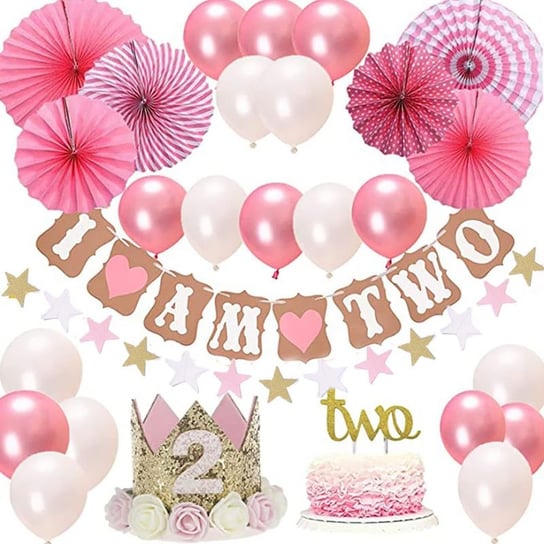 Zestaw balonów na 2 urodziny dla dziewczynki - różowy HEDO