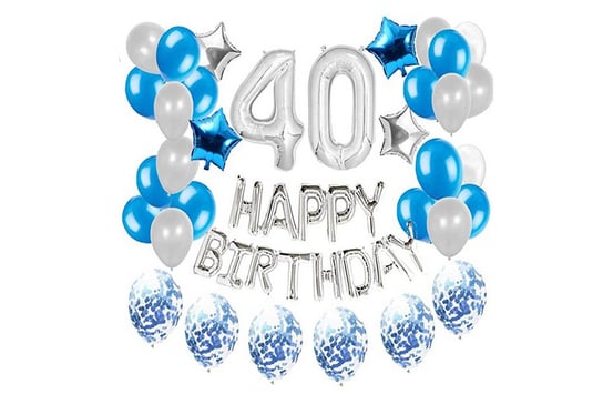 Zestaw balonów na 40-ste urodziny - srebrno - niebieski 45 szt. HEDO