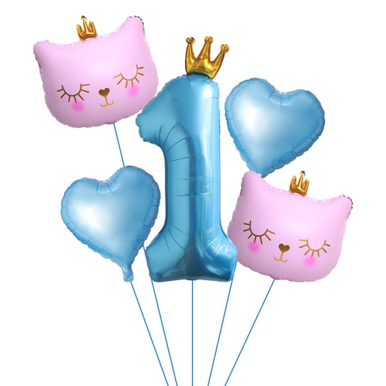 Zestaw balonów na roczek, różowo-niebieskie, 5 el. Party spot