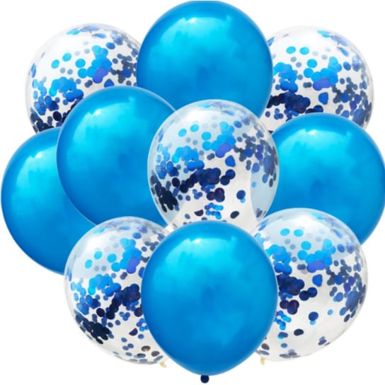 Zestaw Balonów Niebieski 10Sztuk Konfetti Urodziny JAMKO