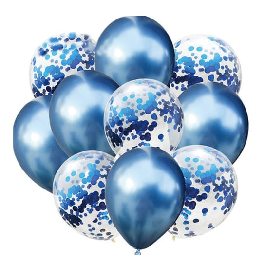 Zestaw balonów niebieskie chromowane z konfetti,10 szt. PartyPal