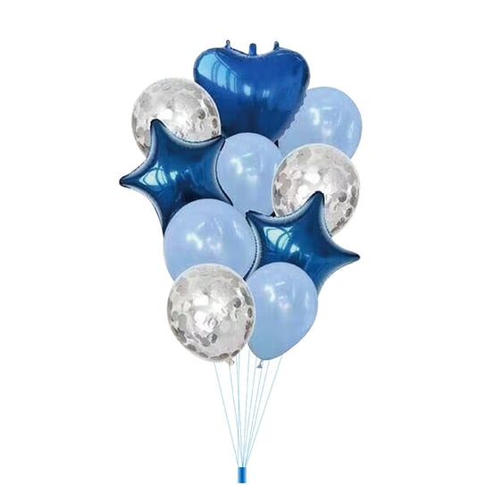 Zestaw balonów niebiesko- srebrne z konfetti, 10 szt PartyPal