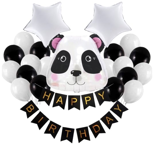 Zestaw balonów Panda Miś Dekoracje na Urodziny Baner Happy Birthday z pandą Balony Roczek Szafran Limited