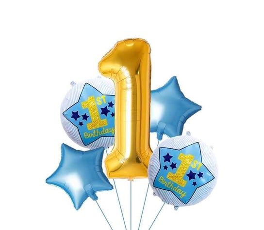 Zestaw balonów ROCZEK, "1st Birthday Boy", 5 el Miś Gustaw