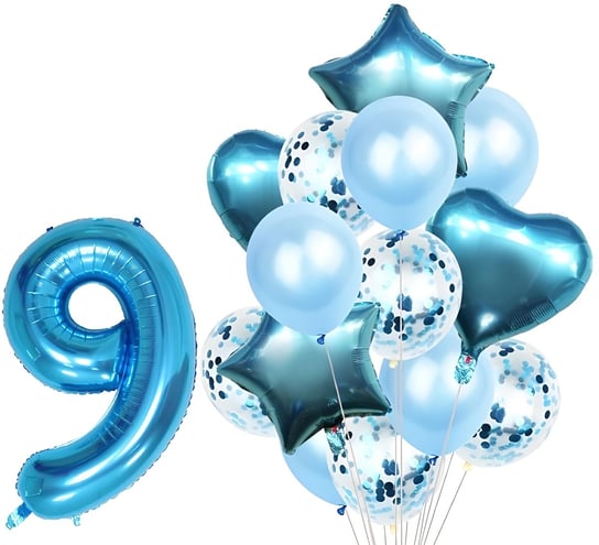Zestaw Balonów Rocznica 9 Urodziny Hel Party 15Szt Hopki