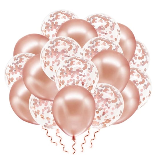 Zestaw balonów Rose gold chromowane z konfetti, 30cm, 20szt. PartyPal