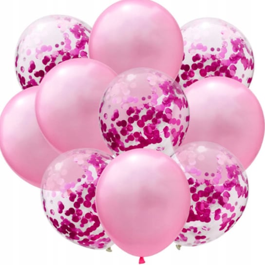 Zestaw Balonów Różowy 10 Sztuk Konfetti Urodziny JAMKO