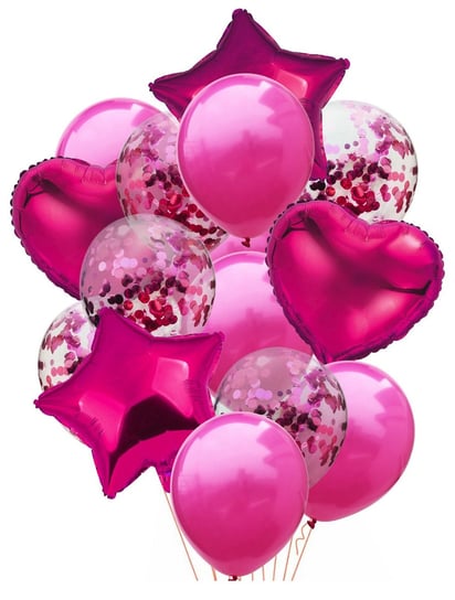 Zestaw balonów różowych Gotowe dekoracje urodzinowe z konfetti fuksja inna (Inny)