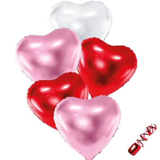 Zestaw Balonów Serca - 5 Sztuk Czerwone, Różowe, Biały Walentynki OCHprosze