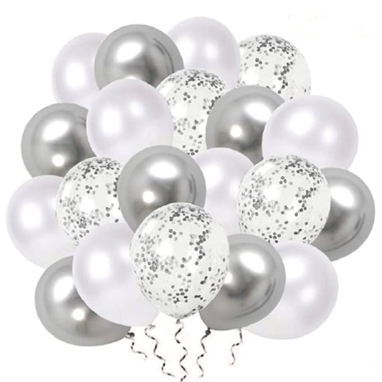 Zestaw balonów srebrne z konfetti, 20 sztuk PartyPal