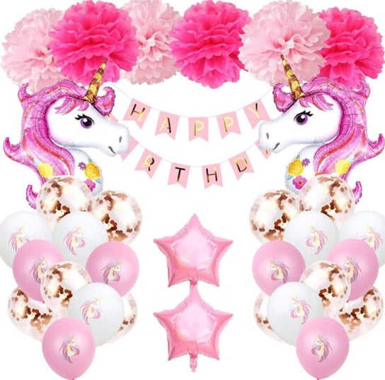 Zestaw balonów urodzinowych dla dziewczynki XXL- jednorożec HEDO