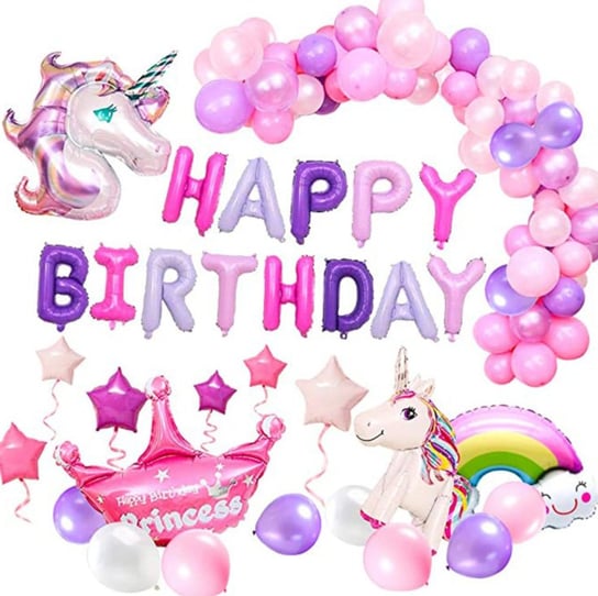 Zestaw balonów urodzinowych dla dziewczynki XXL - jednorożec i tęcza Hedo
