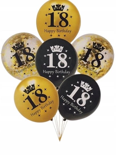Zestaw Balonów Urodzinowych "Eleganckie 18" - Czarne, Złote, Konfetti, 6 Szt. Galaxy