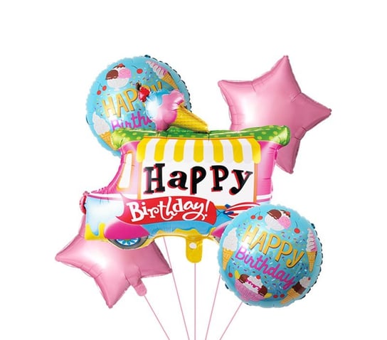 Zestaw balonów urodzinowych "Happy Birthday" z motywem lodów, 5 el. Party spot