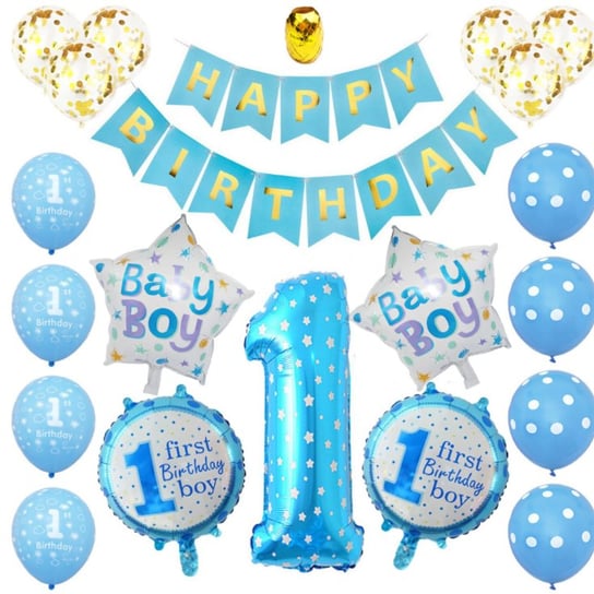 Zestaw balonów urodzinowych na roczek dla chłopca - niebieski HEDO