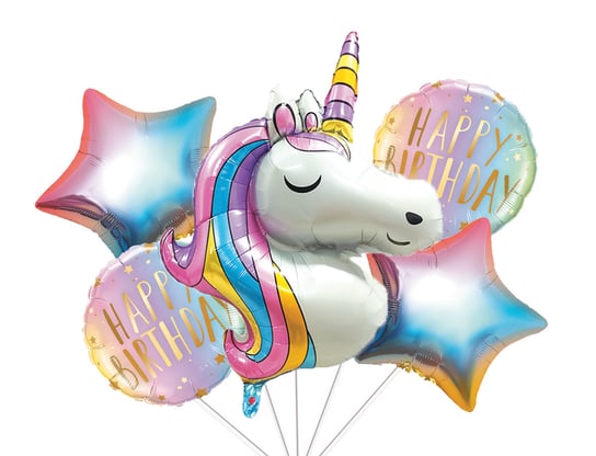 Zestaw balonów urodzinowych z Jednorożcem, 5 el. Party spot