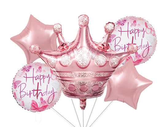 Zestaw balonów urodzinowych z Koroną, kolor różowo złoty 5 el. Party spot