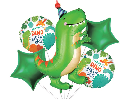 Zestaw balonów urodzinowych  z motywem Dinozaurów, 5 el. Party spot