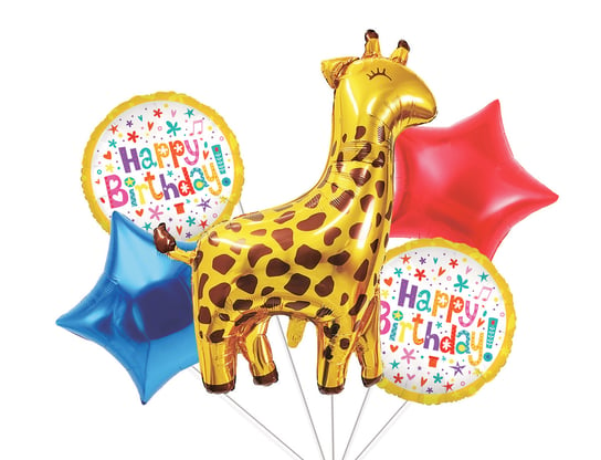 Zestaw balonów urodzinowych z Żyrafą, 5 el. Party spot