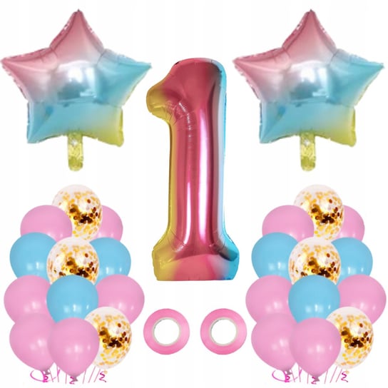 Zestaw Balonów Urodziny 29Sztuk Tęczowe Jednorożec JAMKO