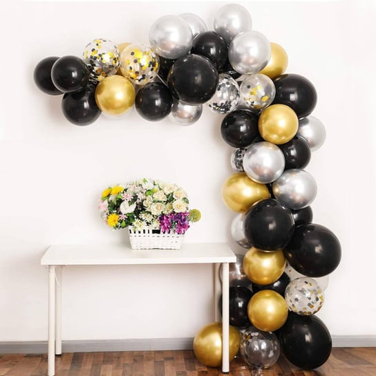 Zestaw balonów w kolorze czarnym i złotym 63el - Girlanda balonowa Galaxy