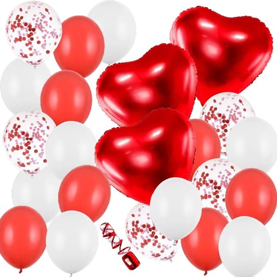 Zestaw Balonów - Walentynki Czerwone Serca Balony Konfetti OCHprosze