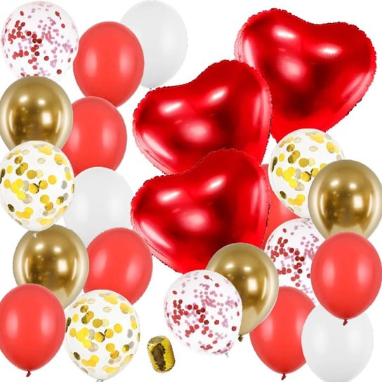 Zestaw Balonów - Walentynki Czerwony+Złoty Czerwone Serca OCHprosze