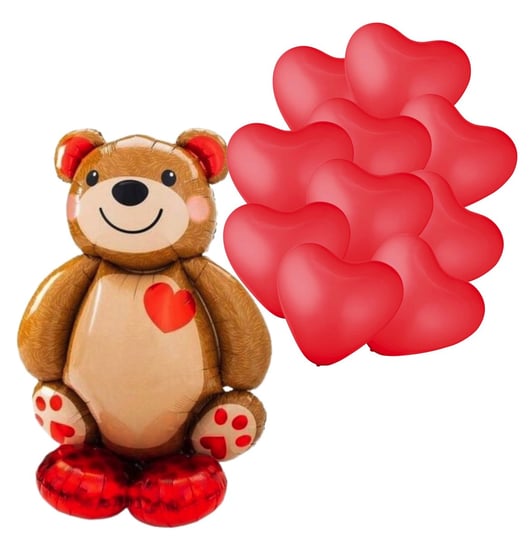 Zestaw balonów Walentynkowych Miś Balony Serca Balony Zaręczyny Czerwone Balonowy Raj