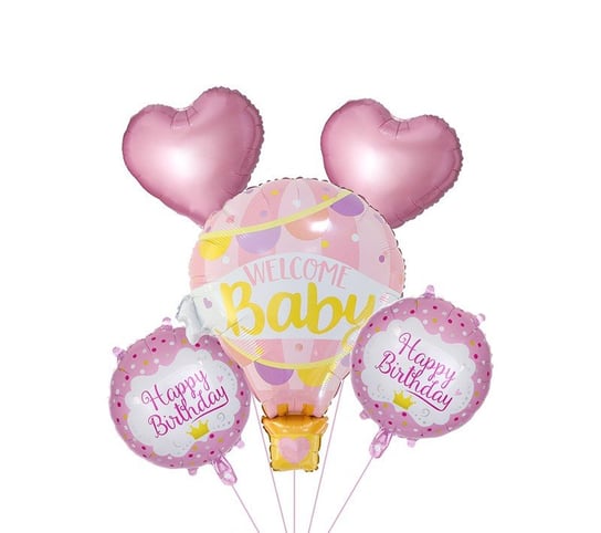 Zestaw balonów "Welcome baby" różowy, 5 el. Miś Gustaw