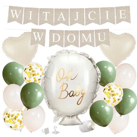 ZESTAW balonów WITAJCIE W DOMU - boho - oliwka + OH BABY WITAJ boho powitanie dziecka OCHprosze