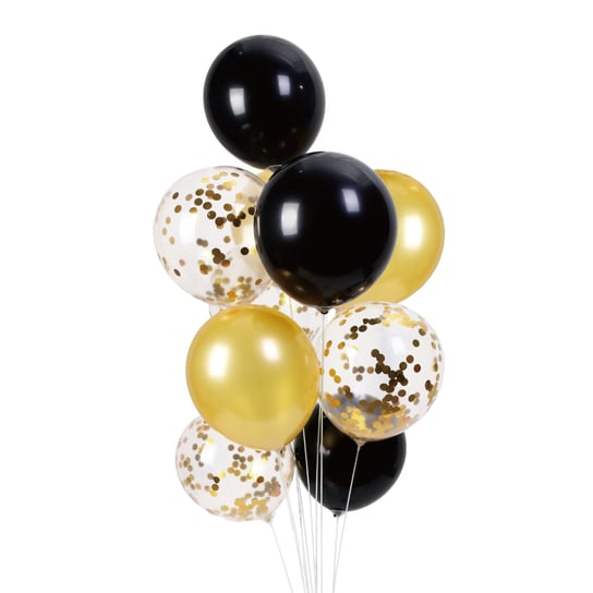 Zestaw balonów złoto czarne z konfetti mix, 30cm, 10 szt. PartyPal