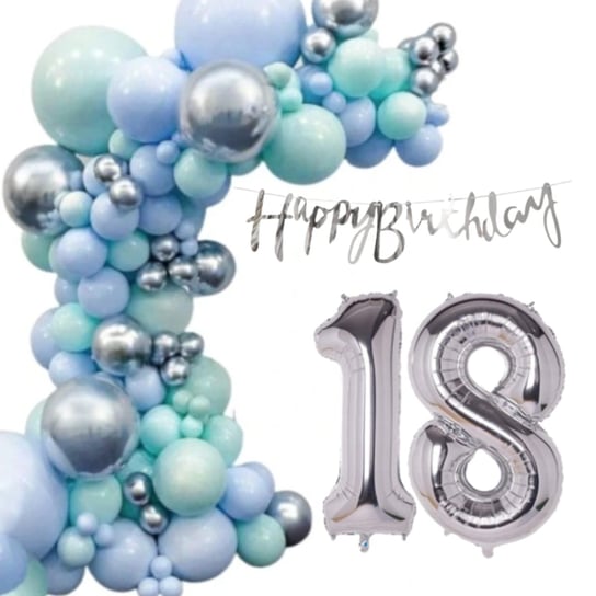 Zestaw Balony Girlanda Cyfry 18 Urodziny Niebieski Srebrny Dekoracja Inna marka