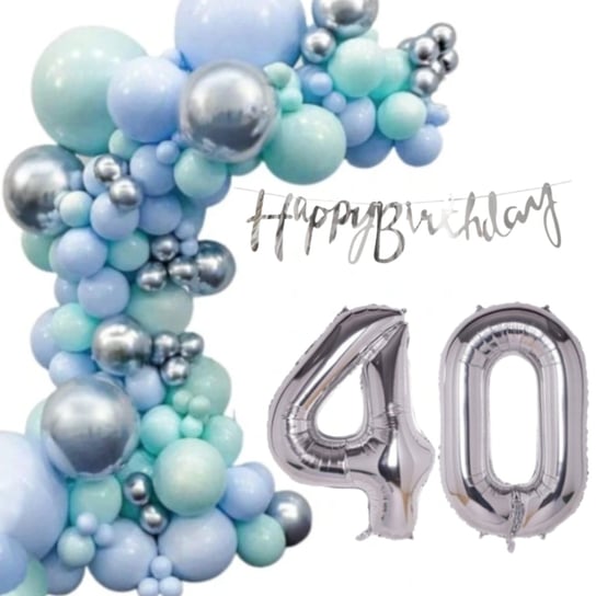 Zestaw Balony Girlanda Cyfry 40 Urodziny Niebieski Srebrny Dekoracja Inna marka