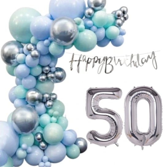Zestaw Balony Girlanda Cyfry 50 Urodziny Niebieski Srebrny Dekoracja Inna marka