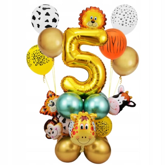 Zestaw Balony Złote Cyfra 5 Zoo Zwierzęta Urodziny Inna marka