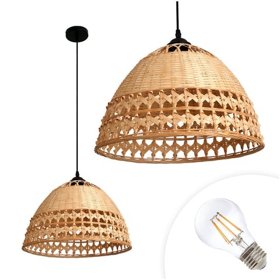 Zestaw Bambusowa Lampa Wisząca Pleciona Boho + Żarówka 7W E27 Barwa Ciepła KOBI DESIGN