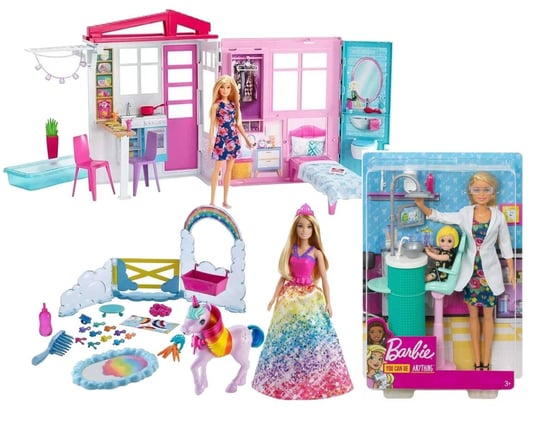 Zestaw Barbie: Dentystka, Domek dla Lalek i Dreamtopia Księzniczka i Jednorożec Mattel