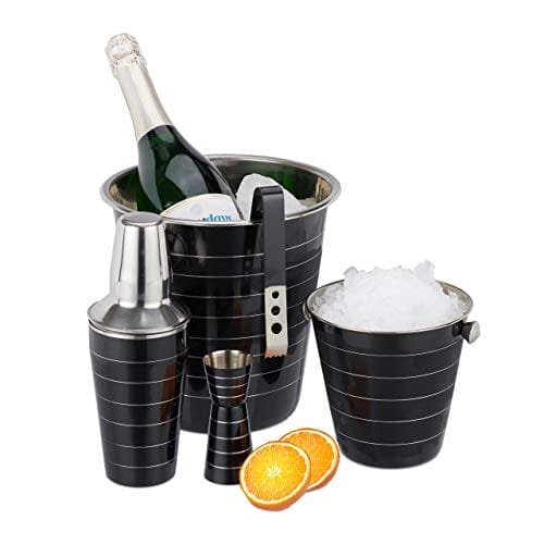 Zestaw Barmański Relaxdays 5-Częściowy Ze Stali Nierdzewnej 500 Ml Shaker Ice Bucket Tongs Bottle Cooler Jigger Black Inna marka