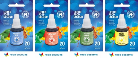 Zestaw Barwniki Spożywcze w Płynie 4x 20ml Podstawowe Kolory 80ml Jadalne Food Colours