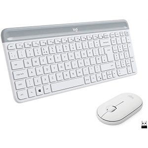 Zestaw bezprzewodowej klawiatury i myszy Logitech Slim MK470, układ hiszpański QWERTY – biały Logitech