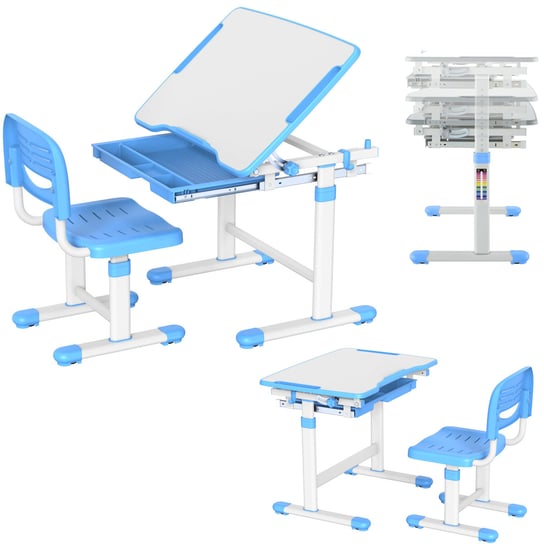Zestaw biurko i krzesło dla dzieci niebieskie 66,4 cm Mozos DC-SET z regulacją wysokości Mozos