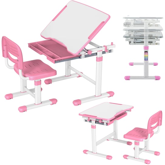 Zestaw biurko i krzesło dla dzieci różowe 66,4 cm Mozos DC-SET z regulacją wysokości Mozos