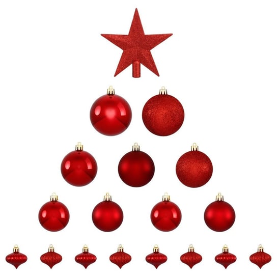 Zestaw bombek świątecznych z gwiazdą FÉÉRIC LIGHTS AND CHRISTMAS, czerwony, 18 szt. Fééric Lights and Christmas