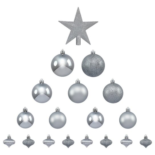 Zestaw bombek świątecznych z gwiazdą FÉÉRIC LIGHTS AND CHRISTMAS, srebrny, 18 szt. Fééric Lights and Christmas