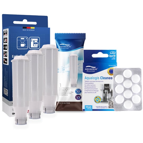 Zestaw Bosch, Filtr Aqualogis Al-Tes46 3 Szt, Tabletki Odkamieniające - Siemens  311864 - 3Szt, Tabletki Czyszczące Aqualogis Cleaneo 10 Szt. Aqualogis