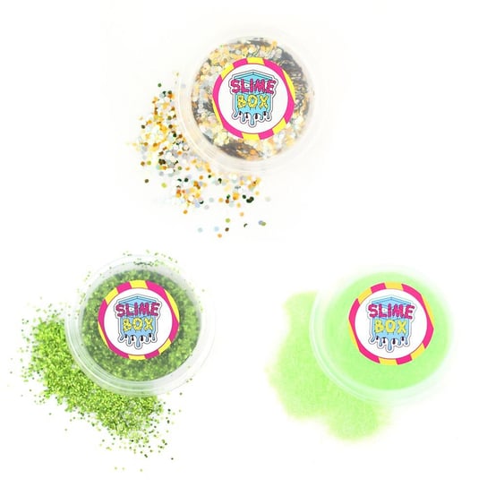 Zestaw brokatów, 3 kolory, fluo zielony/zielony/confetti Slimebox