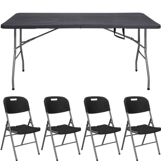 Zestaw cateringowy, stół 180 cm z 4 krzesłami składany na bankiet, zestaw turystyczny czarny Springos