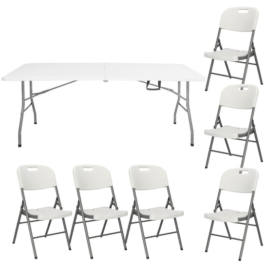Zestaw cateringowy stół 240 cm z 6 krzesłami turystyczny komplet składany biały Springos