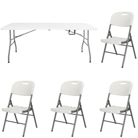 Zestaw cateringowy, turystyczny stół z 4 krzesłami składany na bankiet, zestaw biały Springos